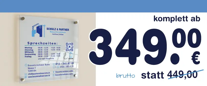 bauunternehmen schild gestalten erstellen aus plexiglas, aluverbundplatten, pvc forex hartschaumplatten